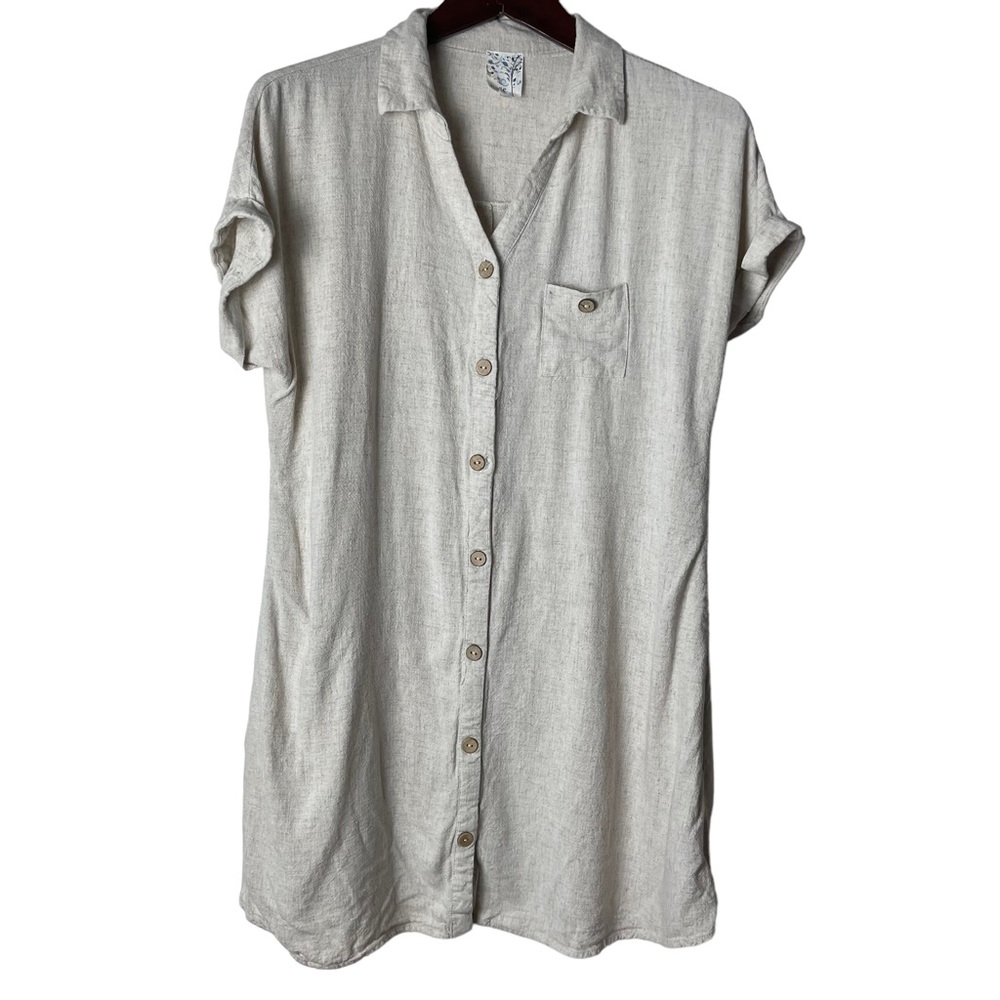 ANTHROPOLOGIE Naif Women’s Ivory Linen Blend Tunic Top Size L Button Up Casual